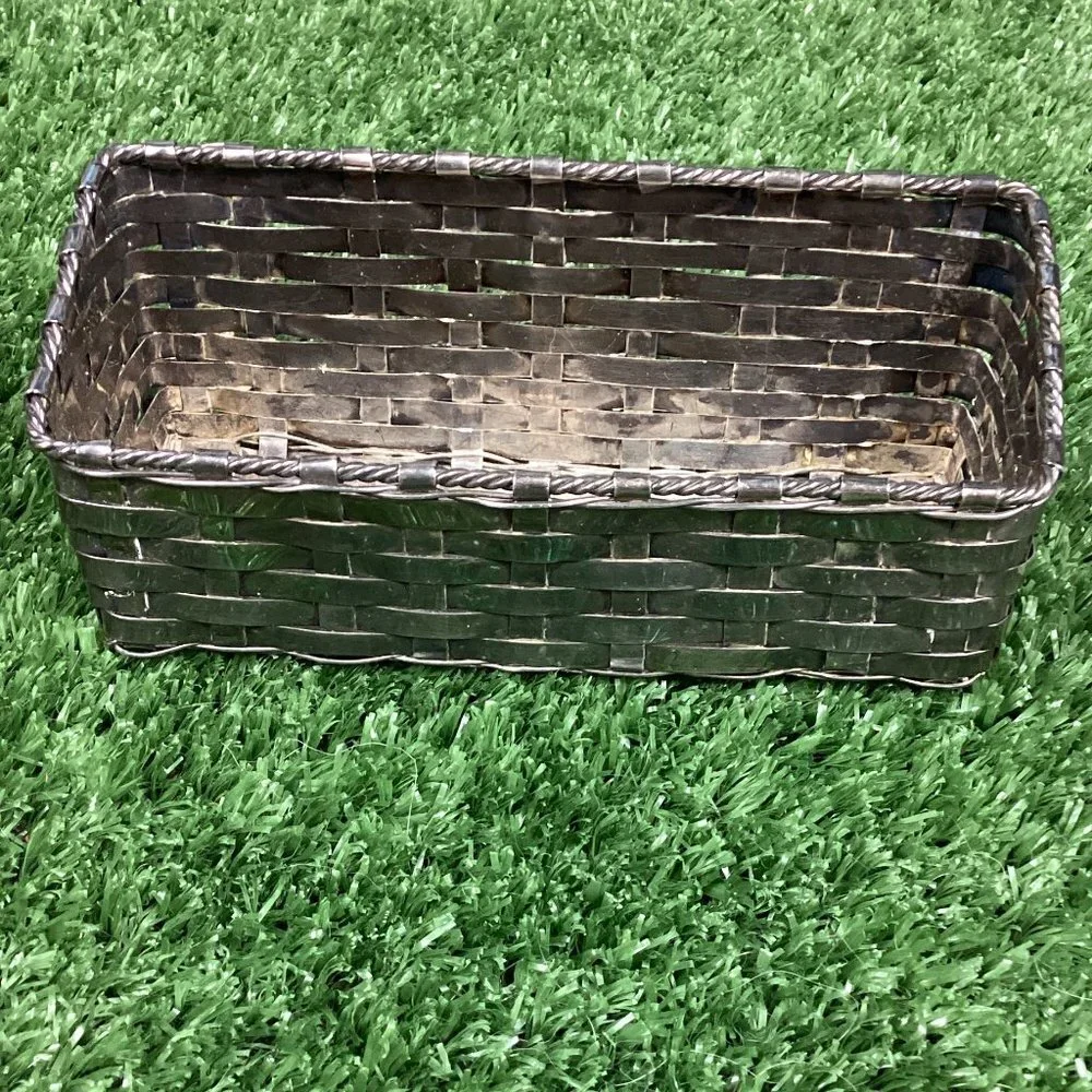 Vintage Silverplated Over Brass Woven Basket Small